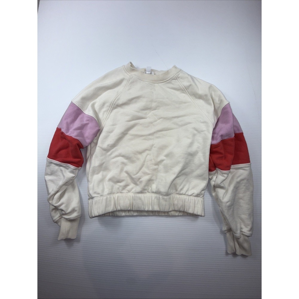 Evereve Sweatshirt Top Women's Size XS Cream Pink Red Colorblock Pullover